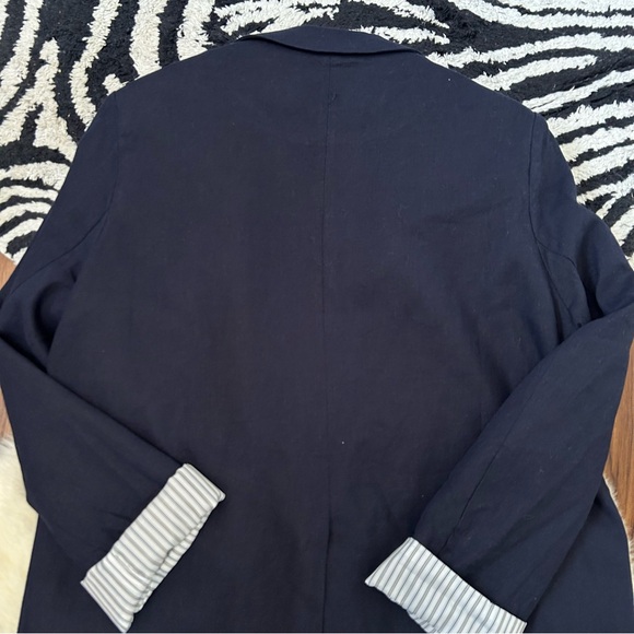 Halston Linen Blazer Jacket Size M Navy Blue - Picture 4 of 6